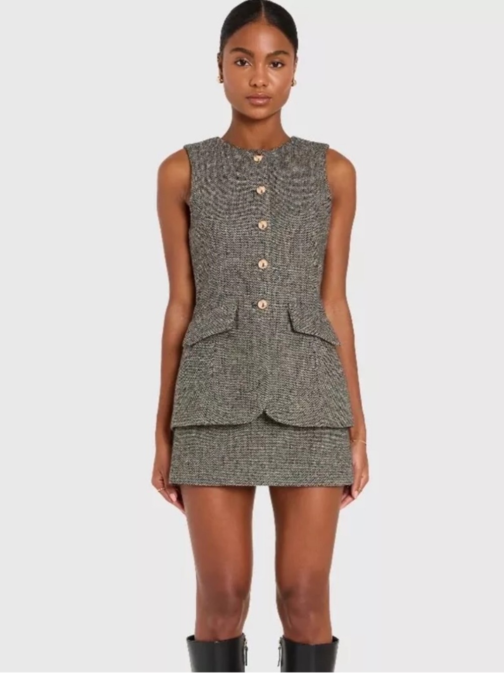 Amanda Uprichard Serena Dress Mini with gold buttons NWT